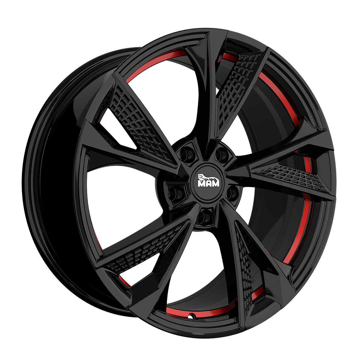 MAM RS6 hliníkové disky 8x18 5x114,3 ET30 BLACK PAINTED RED INSIDE